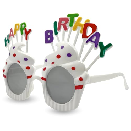Gafas de Sol en forma de Happy Birthday, gafas de sol sin montura, Gafas diseño Cumpleaños, Gafas para disfraz, Gafas para fiesta, Gafas despedida de soltero/a, Gafas carnaval, Unisex, Blanca