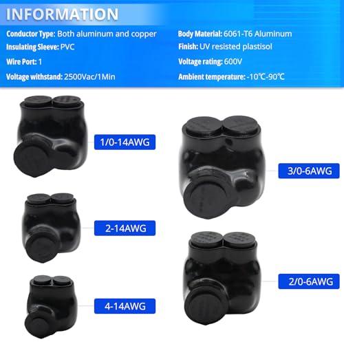 Connecteurs isolés caoutchouc 2-14 AWG lot de 4 pour câble électrique cuivre alu 1 port - 2