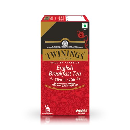 Twinings English Breakfast Tea, 25 Tea Bags | Pack of 1 | English Classic Range | Premium Black Tea | Medium Strength | Rich & Smooth Flavour | Enjoy a Hot Cup of Tea