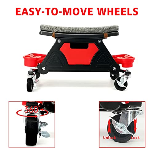 Yovyov Mechanic Stool, Heavy Duty Roller Mechanics Seat, Rolling Stool With Wheels, 3 Slide Out Tool Trays And Drawer, 300 Lbs Capacity For Mechanics & Detailers Home Diy Garages #TOP6