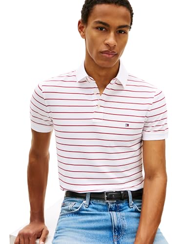 Image of Tommy Hilfiger Men's Short Sleeve Polo Shirts in Slim Fit with Stretch and Organic Pique Cotton