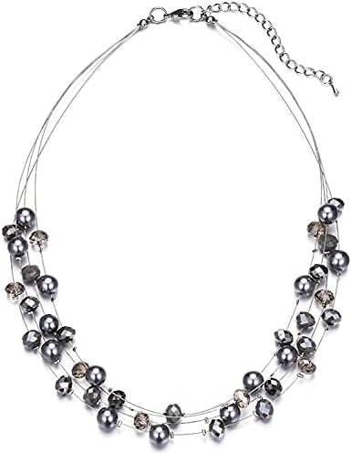 BULINLIN Crystal Layered Statement Necklace for Women, Shell Choker Necklace with Chunky Silver Metal Fashion Jewelry Gifts for Her