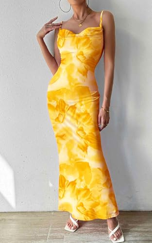 Image of PRETTYGARDEN Women's 2026 Summer Floral Spaghetti Strap Maxi Dress Stretch Sexy Bodycon Dress Backless Slip Long Dresses