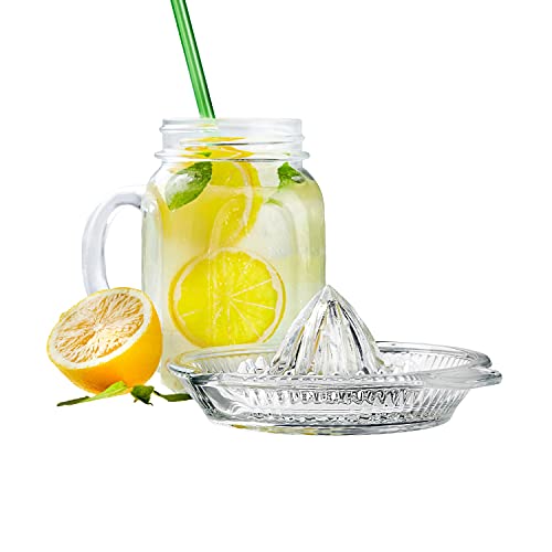 DESTALYA Presse-citron | Presse-agrumes main | Alésoir en cristal, extracteur manuel avec poignée | Bec verseur pour jus de fruits frais, citron vert, orange | Verre transparent épais – Image 6
