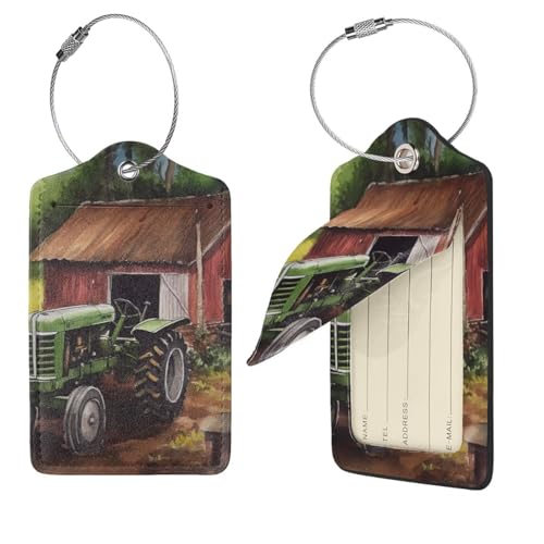 Étiquettes de valise tracteur à la ferme en cuir pour vacances en famille