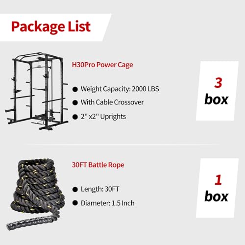 Image of JEEKEE Power Rack with LAT Pulldown, 2000LBS Power Cage with Cable System, Multi-Function Squat Rack with J-Hooks, Safety Bars, Landmine, Pull Up Bar & Attachments for Home Gym Strength Training,Black