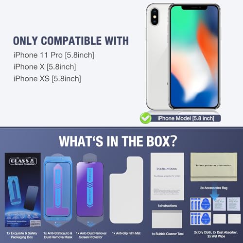 Image of 2-Pack Anti Blue Light Matte Screen Protector for iPhone 11 Pro and iPhone XS and iPhone X 5.8-Inch 9H Tempered Glass, Full Coverage, Anti-Fingerprint, Auto Dust-Elimination, No Bubble, Easy Installation
