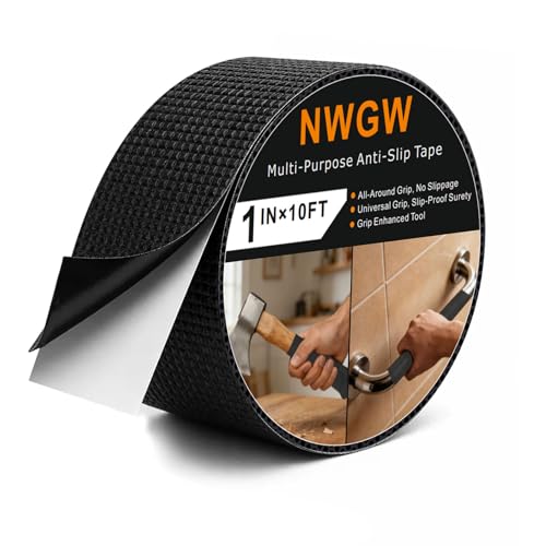 Image of Rubber Grip Tape, 1IN x 10FT Strong Adhesive Anti Slip Tape, Waterproof Heat Resistant Textured Surface for Enhanced Grip on Tools, Handlebars, Fitness Equipment & Slippery Handles (Black)