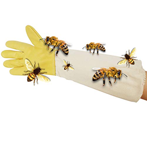 PROBEEALLYU Imker-Handschuhe, lange Ärmel, Ziegenleder, Imker-Schutzhandschuhe mit dicken belüfteten Baumwollärmeln… – Bild 8