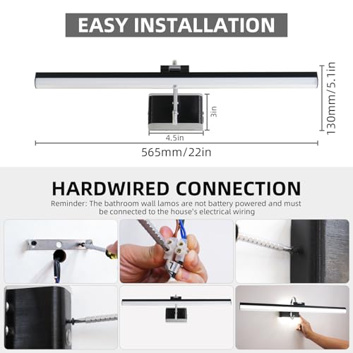 Image of Modern Bathroom Light Fixtures 23 inch Led Vanity Lights,11W,Rotatable,Black BAR Bathroom Lighting fixtures Over Mirror,4000K Daylight Dimming Wall Light Fixtures for Bedroom