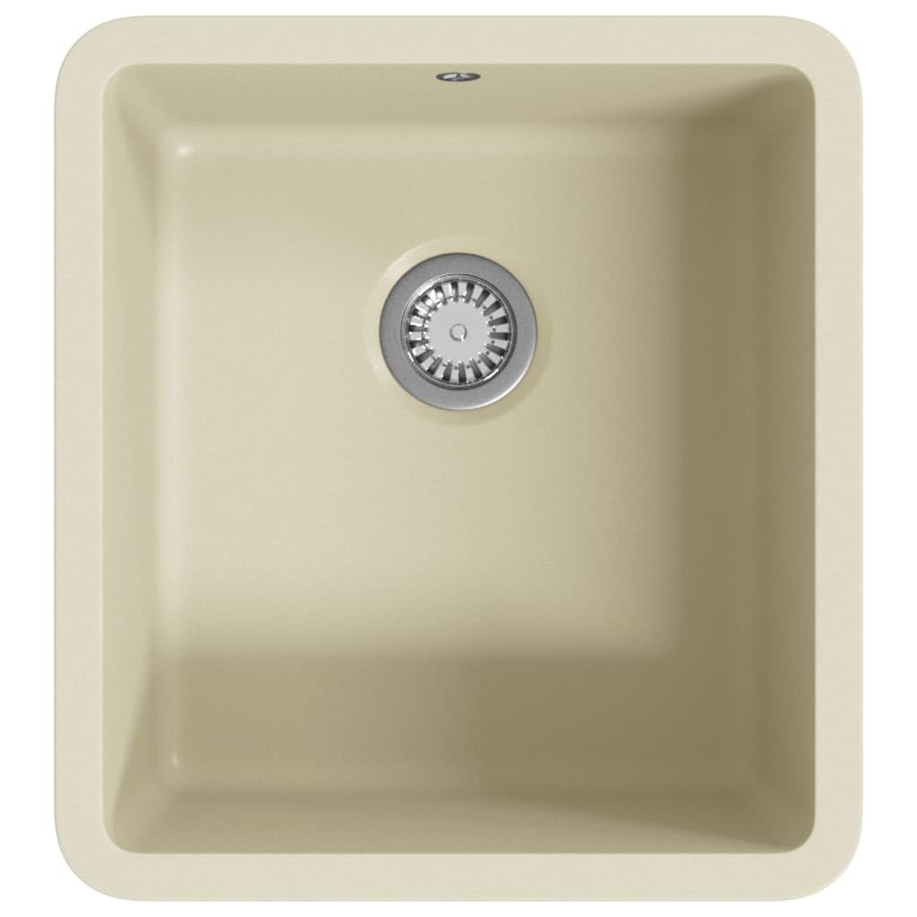 vidaXL Granite Kitchen Sink Single Basin Overmount Utility Reversible Basket Strainer Wash Bowl Plumbing Basin Beige