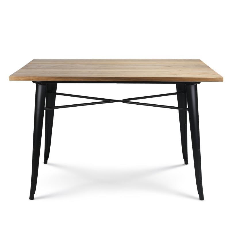 Kosmi – Mesa de comedor 120 x 80 cm de metal negro y bandeja madera estilo industrial (madera clara, 120 x 80 cm)