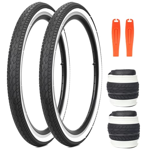 24 x 1.75 Inch Bike Tire 2 Pack Bicycle White Wall Side Tires Folding Bead Tyre Compatible with 24' City Bike, Lady Bicycle, Cruiser Bikes, Tricycles