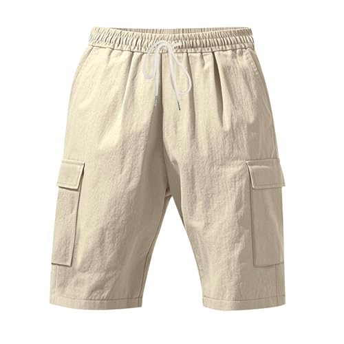 Image of Mens Linen Shorts Casual Drawstring Elastic Waist Cargo Vacation Lightweight Breathable Summer Beach Shorts for Men