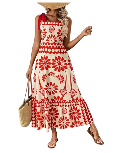Image of Floerns Women's Vintage Sleeveless Tie Shoulder Sundress Floral Print Cami Maxi Dress