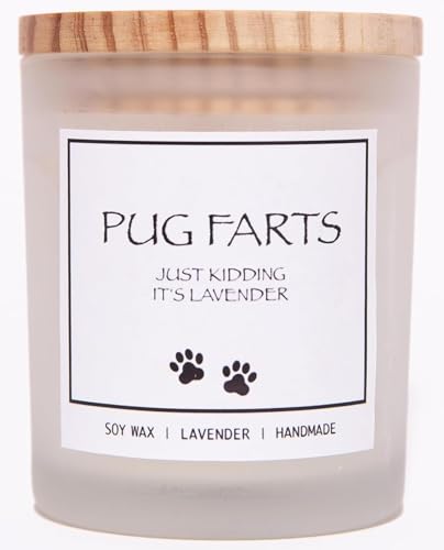 Pug Gifts for Pug Lovers Dog Lovers Gifts for Women Dog Farts Candle Pet Friendly Lavender Scented Candle Natural Soy Wax & Natural Essential Oils