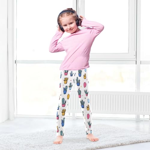 Wusikd Colorful Cacti Girls' Leggings Toddler Doodles Kids Yoga Pants Dance Active Tights 4T4
