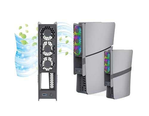 Image of Cooling Fan for PlayStation 5 (Slim /Pro, Disc & Digital) - Ultra-Quiet 3-Speed, USB 3.0 Pass-Through, Dynamic RGB - Gray