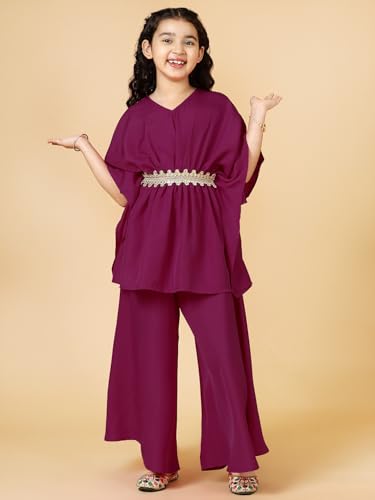 Image of A.T.U.N. (ALL THINGS UBER NICE) Girls Solid Kaftan with Flared Pant Set | Stylish Clothing Set
