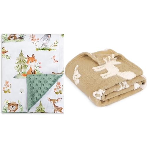 Image of BORITAR Baby Blanket for Boys Girls, Super Soft Double Layer Minky with Dotted Backing+3D Fleece, Soft Warm Jacquard Plush, 30'x40' Beige Green, Unisex, Baby Toddler Kid