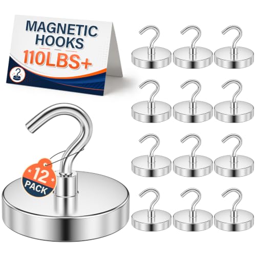 Image of FINDMAG Magnetic Hooks, 12 Pack 110 LB Magnetic Hooks for Hanging, Silver