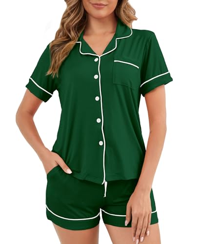 Image of Womens Pajamas Set Short Sleeve Sleepwear Button Down Pjs Shorts Set Soft Pjs Lounge Set With Pockets