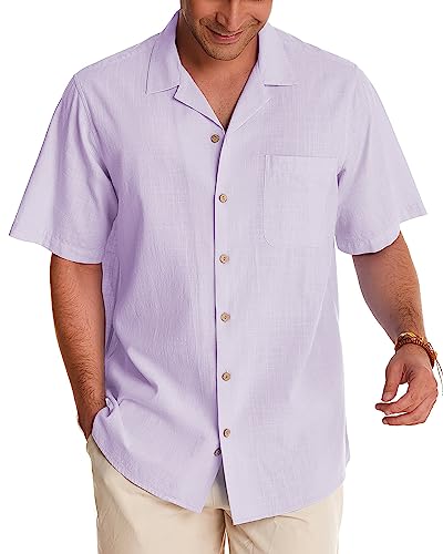 Image of Alimens & Gentle Mens Linen Shirts Cotton Hawaiian Shirts Short Sleeve Button Down Shirts Casual Summer Beach Tops