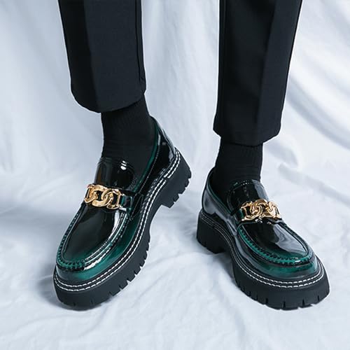 Image of Men's Patent Platform Leather Classic Oxford Shoes Round Toe Lug Sole Non-Slip Lace-Up Business Leather Shoes Fashionable Work Formal Oxfords