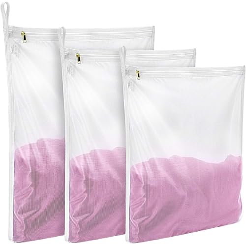 Bolsa de lavandería delicada, 3 piezas 3 tamaños bolsas de lavandería de malla fina, bolsas de sujetador reutilizables para bucle colgante, bolsa de lavado de sujetador con cremallera para lencería