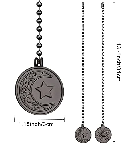 Image of Ceiling Fan Pull Chain Sun Moon Pattern,2 Pcs 12 Inch Beaded Ball Pull Chain Extender Decorative With Connector, Newst Style Fan Light Pendant Extension Decor,Black Copper