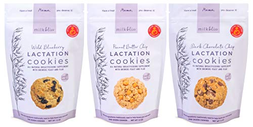New MilkBliss Soft Baked Lactation Cookies for Breastfeeding, All Natural and GMO Free Lactation Boosting Ingredients! Oats, Flaxseed, Brewers Yeast. 12 Count. â¦ (Bundle Pack)