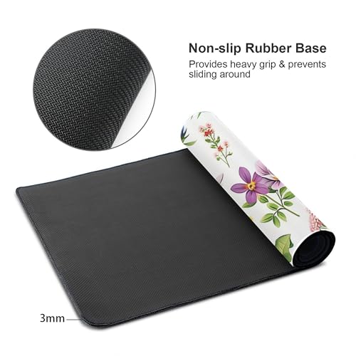 Image of Wildflower Plants Spring Extended Gaming Mouse Pad, with Stitched Edges Large Mouse Pad Desk Protector, Rubber Base Mousepad Keyboard Mouses Mat for Work Game Office Home- 32 inch X 12 inch Inch,E651