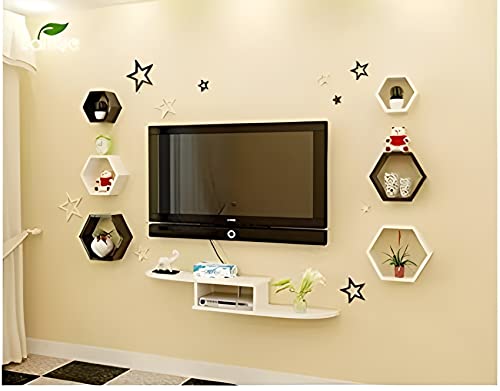 Image of Wooden handicrafts Dazzling Wall Rack Shelves Set MDF -Medium Density Fiber Home Decoration Wall Decor (Black White, Tv Unit Hexa)