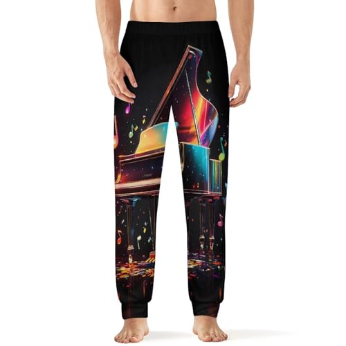 Colorful Piano Keyboard Music Note Mens Pajama Pants Lightweight Lounge Pant Sleep Pj Bottoms with Pockets