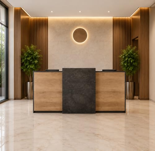 Image of Modern Reception Desk for Office, Clinic | Luxury Front Reception Counter Table with Storage | Particle Board Reception Table for Spaces - (RCT-038 LPB L6W2)