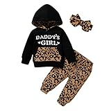 Verve Jelly 3 Stücke Kleinkind Baby Mädchen Outfits Daddys Girl Hoodie Sweatshirt Top + Leopard Hosen Kleidung Set mit Stirnband Leopard B 80 6-12 Monate