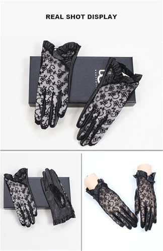 Guantes finos de piel suaves para manos frías con encaje decorativo negro cómodo talla S 4