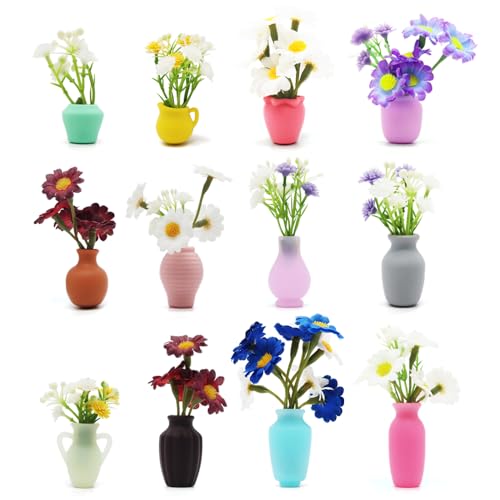 HMAXING Cute Mini Silicone Vase Magnets for Fridge Tiny Flower Vase Fridge Magnet Magnetic Refrigerator Decoration Vase with Fake Flowers (12)