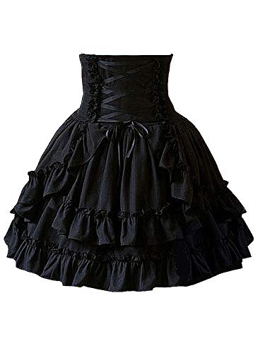 Antaina Black High-Waisted Gothic Layered Ruffled Cotton Lolita Short Skirts