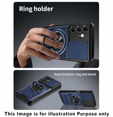 Image of Back Cover for Motorola Moto G85 5G | Armor Camera Slider 360 Degree Rotating Finger Ring Holder Case with Bracket Stand Back Case Cover (Blue)