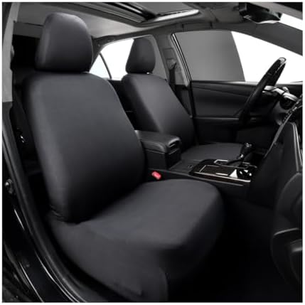 Ohleats 2 PCS Car Front Seat Cover, Solid Color Elastic Fabric Full Wrap Auto Front Seat Protect for Most Vehicles, Dust Proof Washable Split Automotive Seat Cover, Car Accessories (Black)