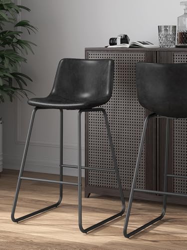Image of 26in Bar Stools Counter Height Chairs Set of 4 Metal Legs (Black)