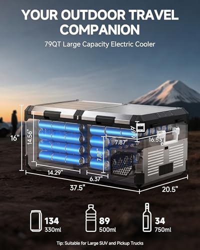 Image of BODEGA Stainless Steel 12 Volt Car Refrigerator, 79 Quart Portable Freezer Car Fridge Dual Zone With APP Control, -4℉-68℉ Electric Cooler, 12 /24V DC and 100-240V AC, for Vehicles,Camping, RV, Outdoor