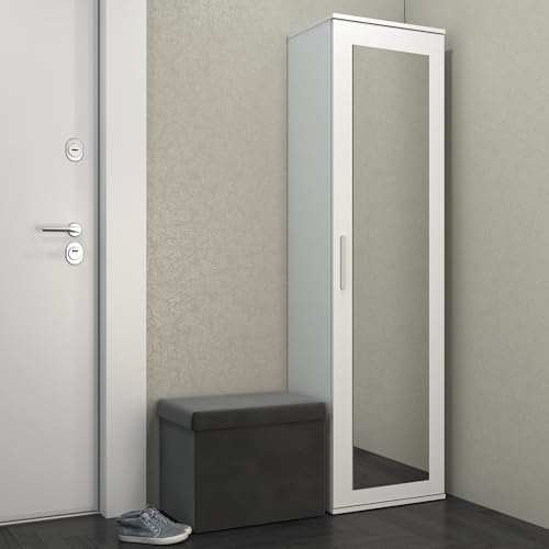 WHATSIZE ENTERPRISE - Modern Entryway Hall Single Wardrobe with Drawers Storage Coat Rack, Shoe Storage, Hanging Hooks Cabinet Contemporary Bedroom Hallway, Mudroom, or Foyer Furniture White