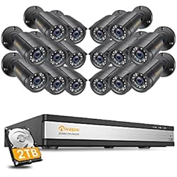 16 Camaras De Seguridad Anlapus 1080P Kit de Cámaras Seguridad 16CH Videograbador DVR con (16) Cámara de Vigilancia Exterior, 2TB Disco Duro, Visión Nocturna, Alarma de Movimiento