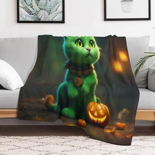 Couverture Halloween chat en polaire plaid de lit 100x130cm