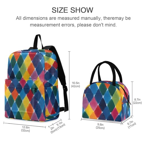 Watercolor Plaid Print Backpack Set with Lunch Bag, Large Capacity Travel Backpacks and Lunch Box Insulated for Commute Hiking Picnic2