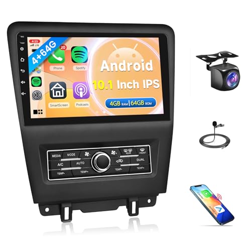 4G+64G CAR Radio for Ford Mustang 2010-2014, Rimoody Car Stereo with Wireless Carplay and Android Auto Mirror Link Android GPS WiFi 10.1 Inch Touchscreen BT FM/RDS EQ SWC Backup Camera