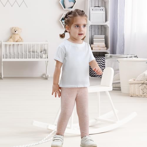 3 Pack Baby Girl Pants Soft Ribbed Leggings for Toddler Girl Newborn Cotton Bottoms Casual Playing Pull On Sweatpants4
