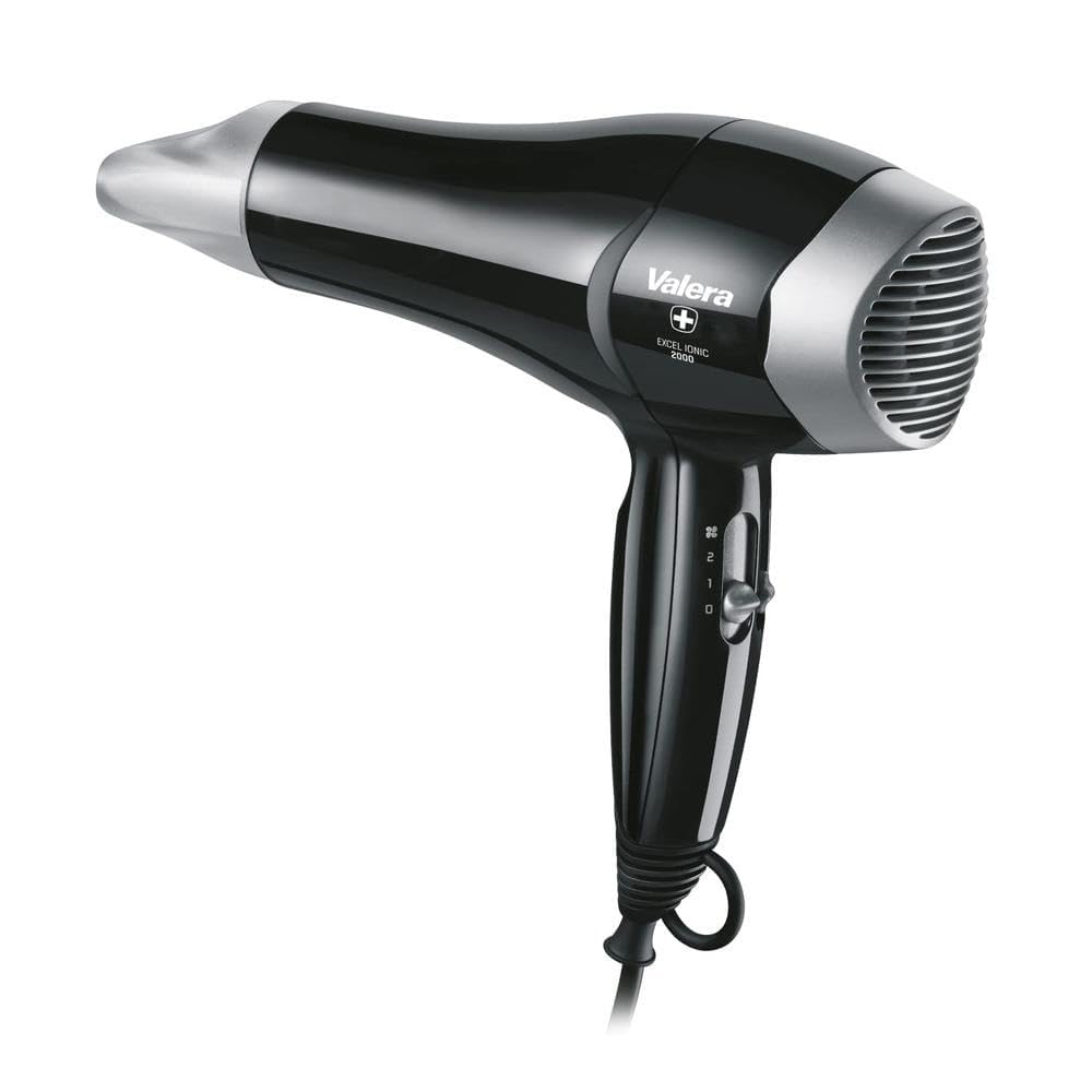 Valera, Excel 2000 Ionic, Secador de Pelo Ultraligero, Secador Iónico, con 6 Niveles de Temperatura y Flujo de Aire y Filtro Extraíble, 2000 W, Swiss Made
